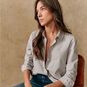 Sezane Tomboy Shirt in Blue Stripes Ecru